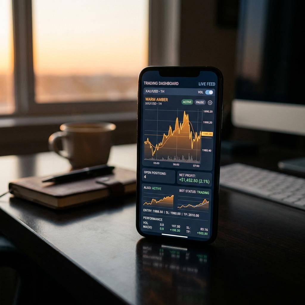 Skvaldvoru AI crypto trading platform grensesnitt på smarttelefon